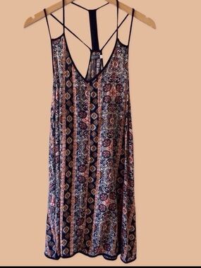 Earthbound Trading Co Boho Medallion Mini Dress Strappy Racerback